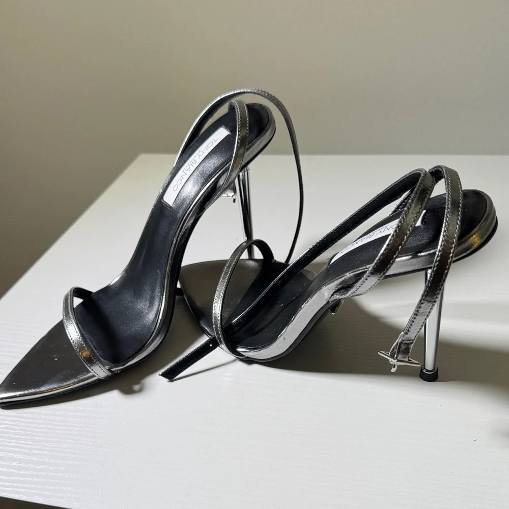 Tony Bianco Metallic Silver Stiletto Slingback Heels - Picture 11 of 12